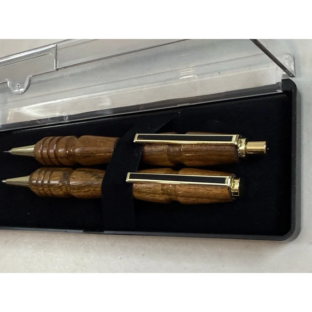 Handmade Bocote Wood Pen & Mechanical Pencil Set Gold Trim Fits Cross Refill